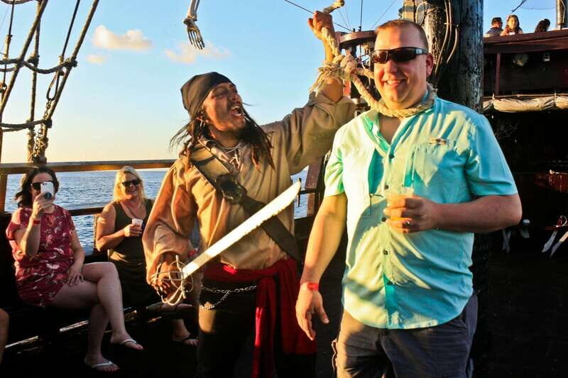 Cozumel: Pirate Ship Cruise with Open Bar, Dinner, and Show - The Pirate Show: Sword Fights, Games, and the Kind of Energy That Moves the Clock