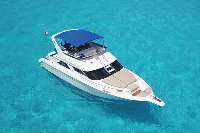 Deluxe Yacht 48FT with FlyBrige Rental in Cancun - Snorkeling gear included: Coral Reef or sunken ship, when conditions cooperate