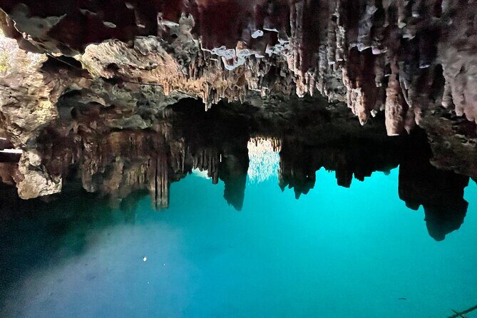 Family ATV Cenote Five Zip Lines Photos Taco Lunch Tequila Taste - Zip lines and a hanging bridge over the cenote